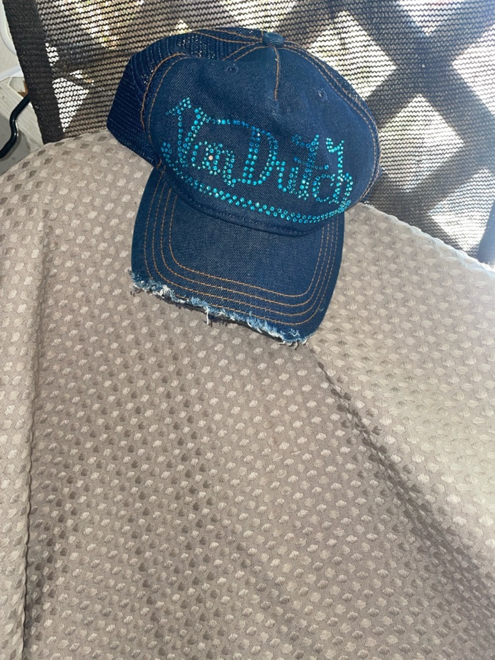 Von Dutch Kids Navy Denim Cap with Turquoise Rhinestone Logo